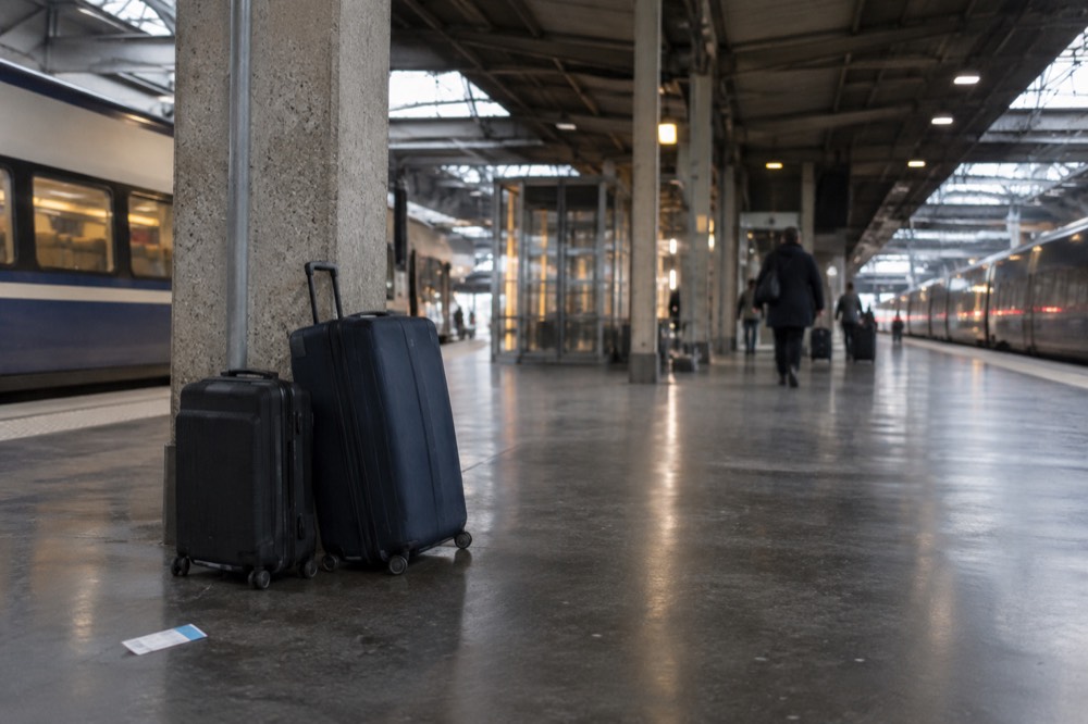 Valises sur le hall principal de la gare Montparnasse à Paris