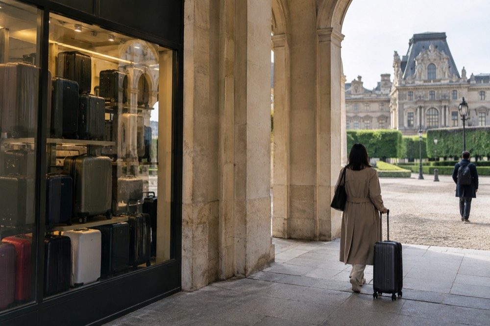 Devanture d'une boutique de consigne à bagages près du musée du Louvre